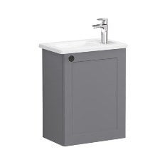 Vitra Root Classic 68612 Lavabo Dolabı, Kapaklı, 45 Cm, Kompakt, Sağdan Armatür Delikli, Mat Gri, Köşeli Lavabolu, Sağ